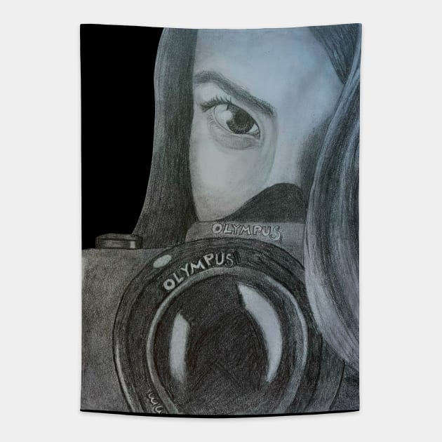 Camera Girl Sketch Tapestry by Lady Lilac