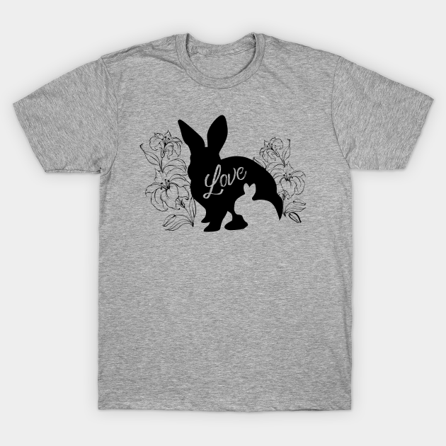 Mama Bunny Baby Bunny LOVE Lily Flowers - Black - Bunnies - T-Shirt