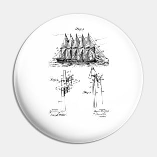 Sailing Ship Rigging Vintage Patent Hand Drawing Pin