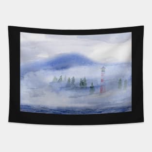 Lighthouse with Fog Watercolor Painting Tapestry