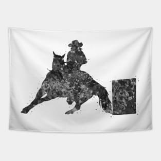 Barrel racing rider black and white Tapestry