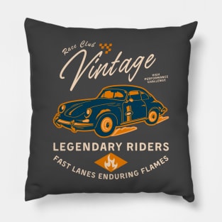 Race Club Vintage Legendary Riders Retro Car Racing Pillow