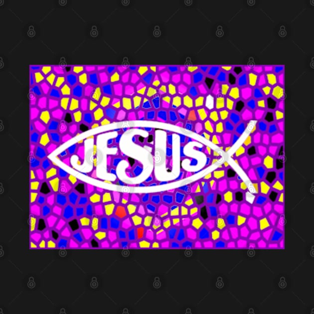 JESUS FISH ICHTHYS PURPLE STAINED GLASS WINDOW by colormecolorado