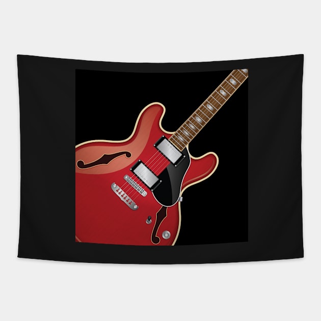 Hollow-body Red Guitar Design, Artwork, Vector, Graphic Tapestry by xcsdesign