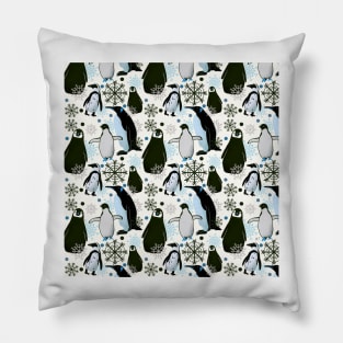 Snowy Penguins - Blue Pillow