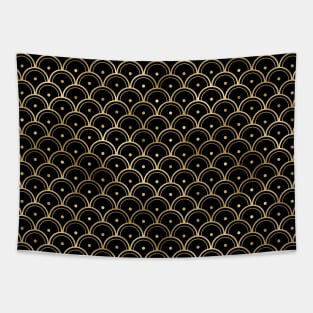 Dotted Scales in Black and Gold Vintage Faux Foil Art Deco Vintage Foil Pattern Tapestry