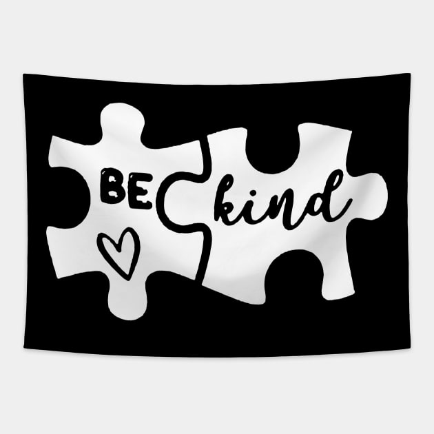 Be Kind Puzzle Piece Autism Awareness Cute Gift Tapestry by HomerNewbergereq