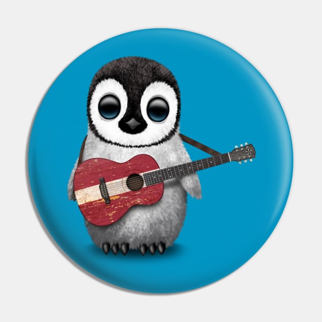 Baby Penguin Playing Latvian Flag Guitar Pin by jeffbartels