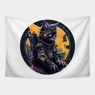 Cyberpunk Cat Thou Shalt Not try Me Tapestry