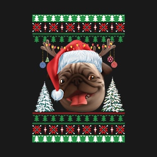 Pug Dog Funny Santa Ugly Christmas Sweater T-Shirt