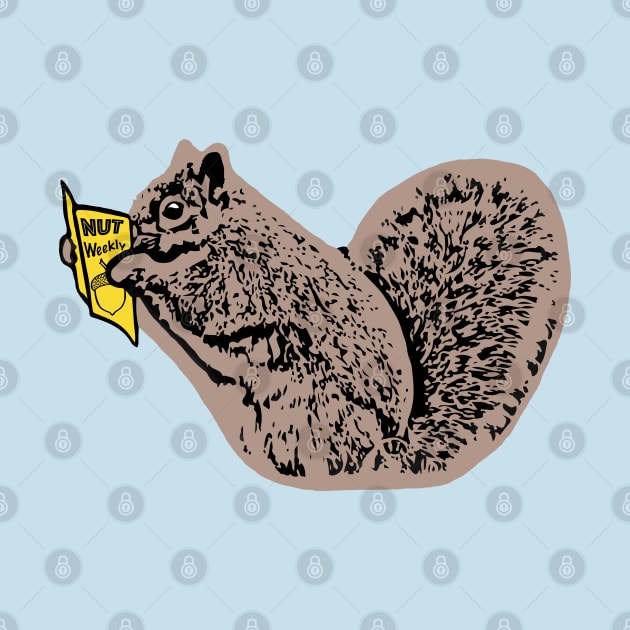 Squirrel reading Nut Weekly magazine funny by sketchpets