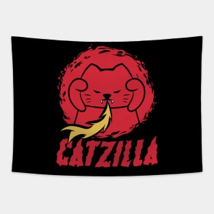 Lucky cat Catzilla Parody black outline Illustration Tapestry