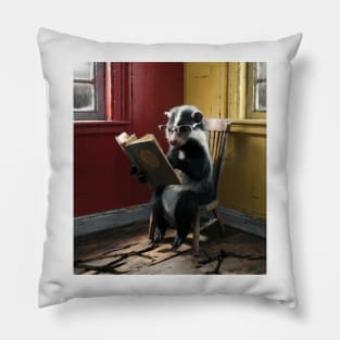 AI generated skunk reading book Pillow