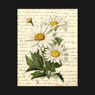 Daisy Botanical on Antique Letter Collage T-Shirt