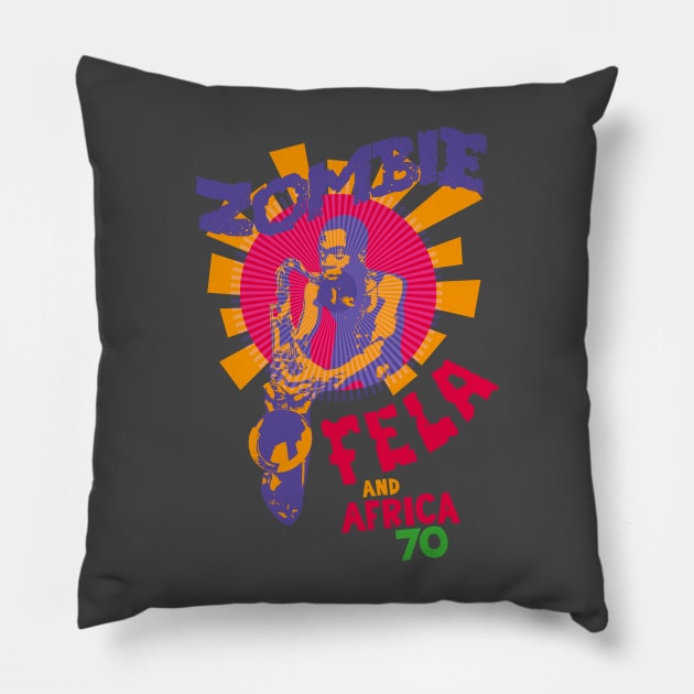 Fela Kuti's 'Zombie' Album Tribute: Psychedelic Afrobeat Illustration Pillow by Boogosh