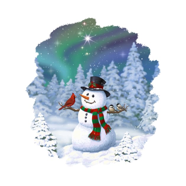 Happy Christmas Snowman Cute Birds Winter Wonderland by csforest