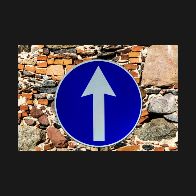 Rounded traffic sign in blue and white, ahead only by lena-maximova