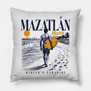 Vintage Surfing Mazatlan, Mexico // Retro Surfer Sketch // Surfer's Paradise Pillow