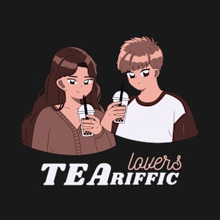 Brown Cute Anime Milk Tea Lovers Couple T-Shirt