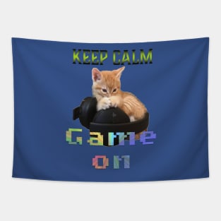 Gamer Cat Keep Calm Game On Tapestry