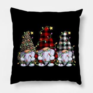 Three Leopard Buffalo Plaid Red Gnomes Christmas Lights Pillow