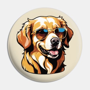 Dogs in Shades: A Golden Retriever's Sunny Smile Pin