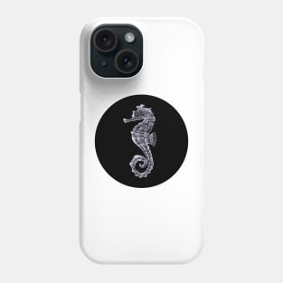 Silver Seahorse on Black Phone Case