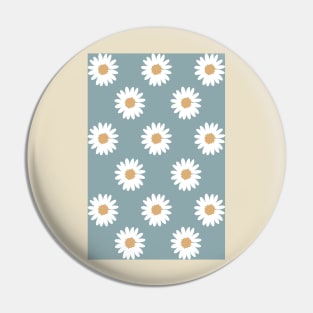 retro slate blue gray camel daisy pattern Pin