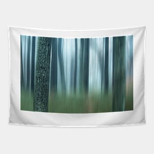 semi blurred trees in forest with vertical lines Tapestry