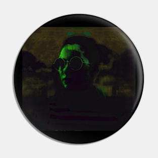 Beautiful girl with round glasses. Dark, like in night dream. Green. Pin