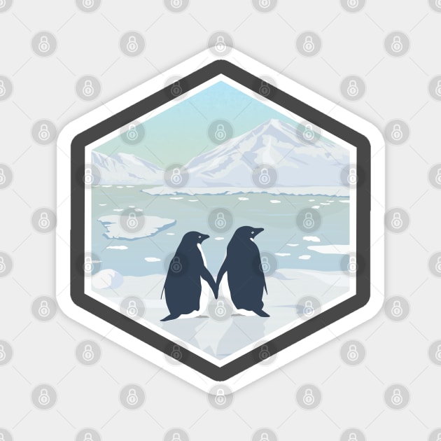 couple penguin in snowy mountain Magnet by creative.z