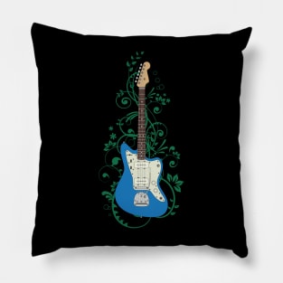 Blue Offset Style Electric Guitar Flowering Vines Pillow