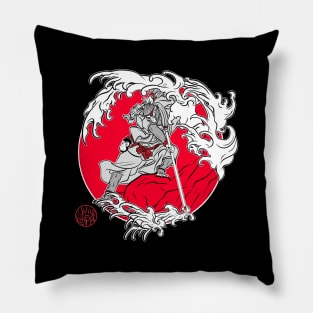 Warrior monkey and Japanese waves Pillow