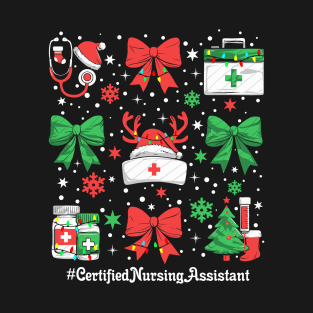 CNA Xmas Coquette Bow Certified Nursing Assistant Christmas T-Shirt
