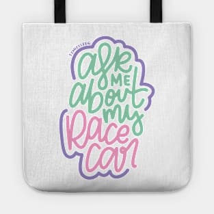 Ask Me About My Race car - Mint / Pink / Purple Tote