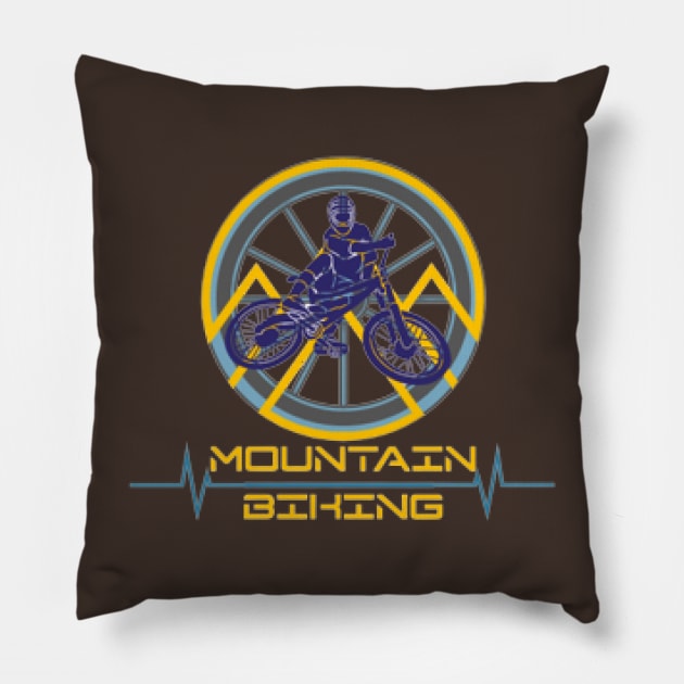 Mountain Biking Through The Woods Pillow by KoumlisArt