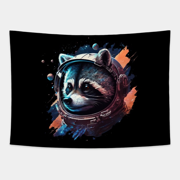 raccoon in space Tapestry by a cat cooking