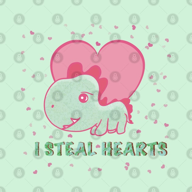 I steal hearts valentines day cute dinosaur by Xatutik-Art