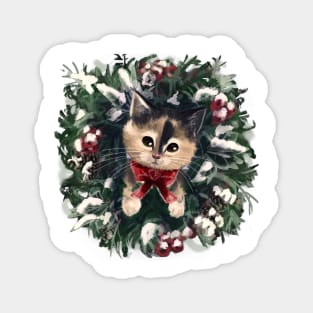 Christmas Kitten and Wreath Magnet