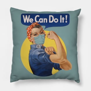 We Can Do It! Rosie the riveter wears a mask. Pillow