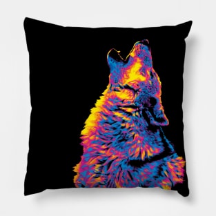 Rainbow Howling Wolf Digital Painting Pillow