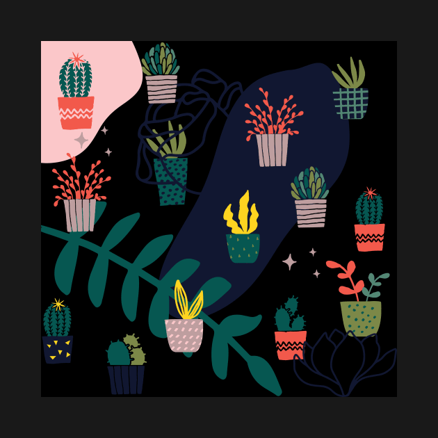 Cactus Plants Pattern Pinky Black by FoxParadox