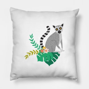 Lemurs in a Teal Jungle Pillow