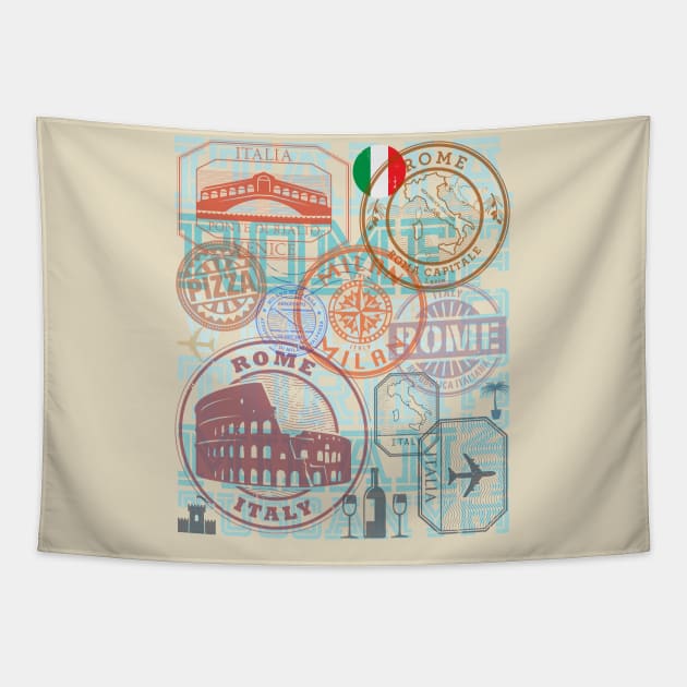 Travel stamps Italy Tapestry by studio_838