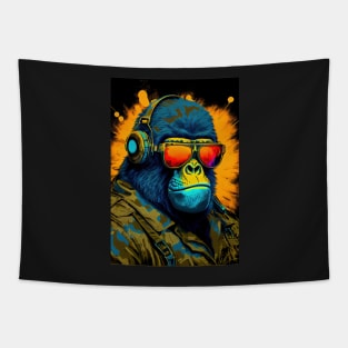 Psychedelic Gorilla with Headphones and Sunglasses Tapestry