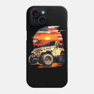 Vintage Summer 4th of July Jeep Beach Sunset Independence Day Phone Case