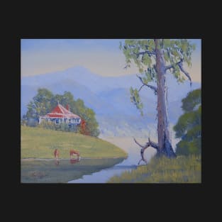 NSW River and Farmhouse - Oil on Board T-Shirt