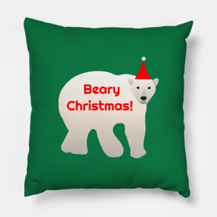 Beary Christmas! - cute and funny polar festive polar bear design - green and red Pillow