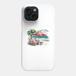 Santa Barbara Vintage Watercolor Beach Scene - California Travel Phone Case