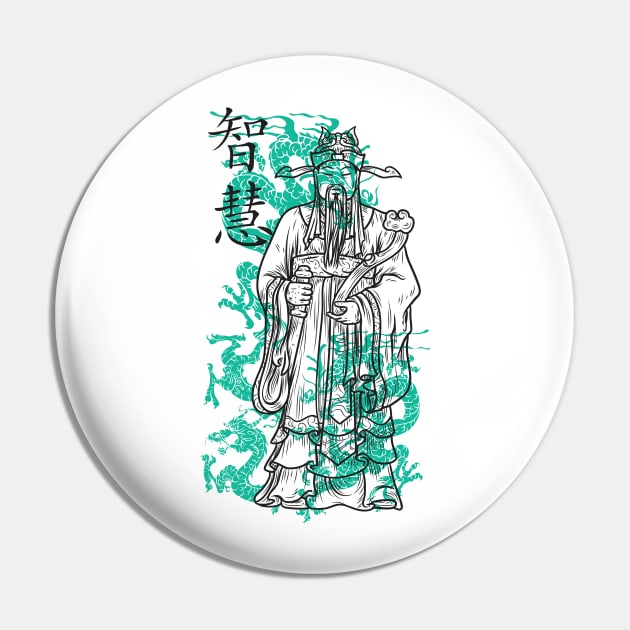 Wise Man and Dragon Oriental Style Pin by NiceIO